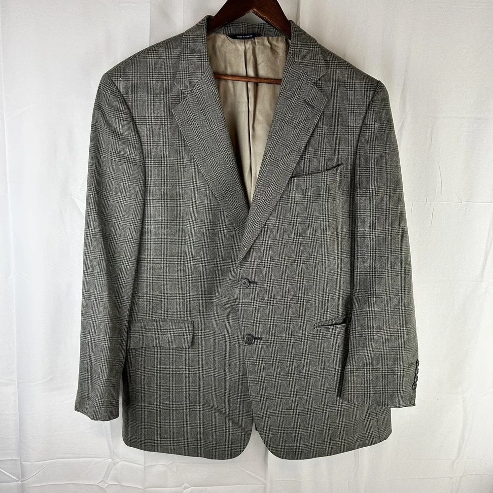 Brooks Brothers Blazer Mens‎ 43 Regular Gray Glen Plaid Worsted Wool Sport Coat